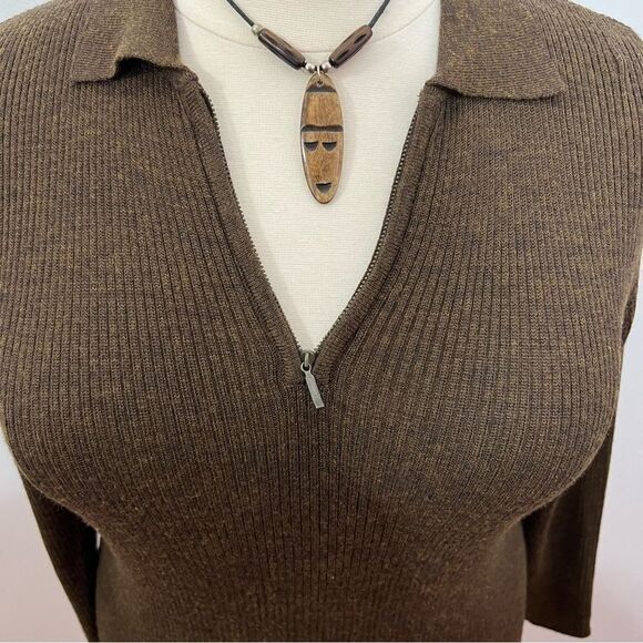 Vintage Pendleton Brown Ribbed Knit Half Zip Front Sweater -- L - Picture 5 of 10